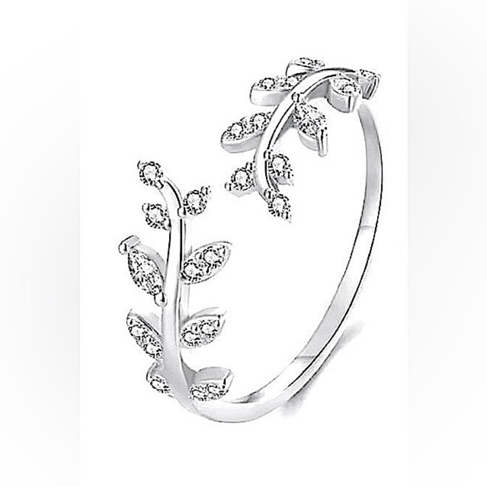 Sparkly 5a‎ Cz Leaf Ring | White Gold Plated Sterling Silver